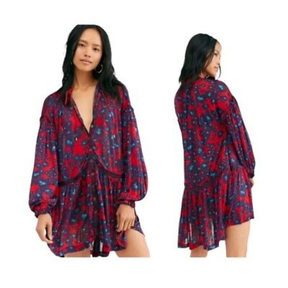 Free People // merlot combo tunic dress // NWT